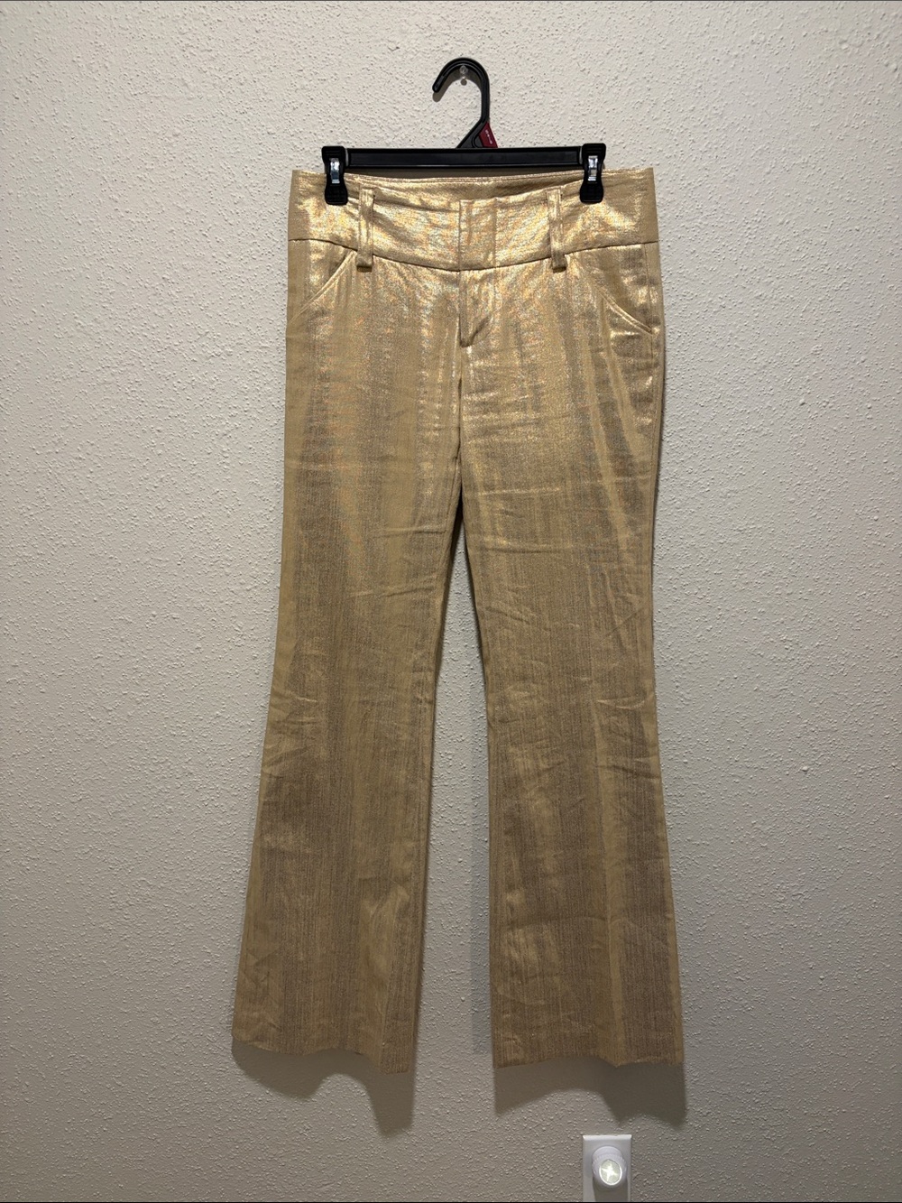 Alice + Olivia Metallic Gold Wide-Leg Jeans